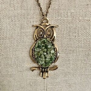 1970s Chipped Jade Owl Pendant